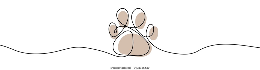 Continuous editable line drawing of Animal footprint . One line drawing of animal footprint icon. Vector illustration. Animal footprint icon in one line.