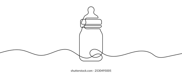 Continuous editable line drawing of baby bottle. One line drawing background. Vector illustration. Baby milk bottle icon in one line.