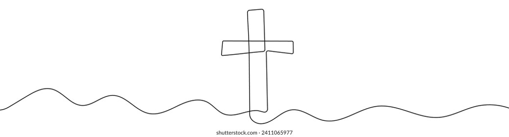 Continuous editable line drawing of christian cross. One line drawing background. Vector illustration. Christian cross icon in one line.