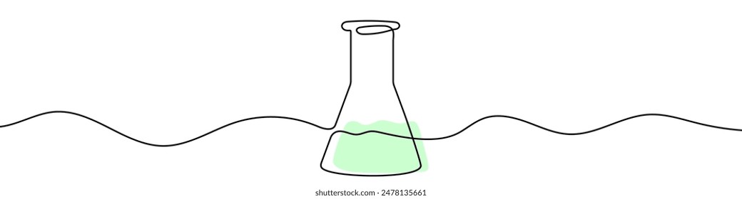 Continuous editable line drawing of Erlenmeyer flask. One line drawing background. Vector illustration. Erlenmeyer flask icon in one line.