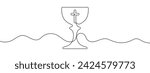 Continuous editable line drawing of holy grail. One line drawing background. Vector illustration. Single line church communion cup icon.
