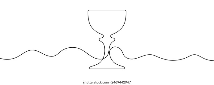 Continuous editable line drawing of holy grail. One line drawing background. Vector illustration. Single line church communion cup icon.