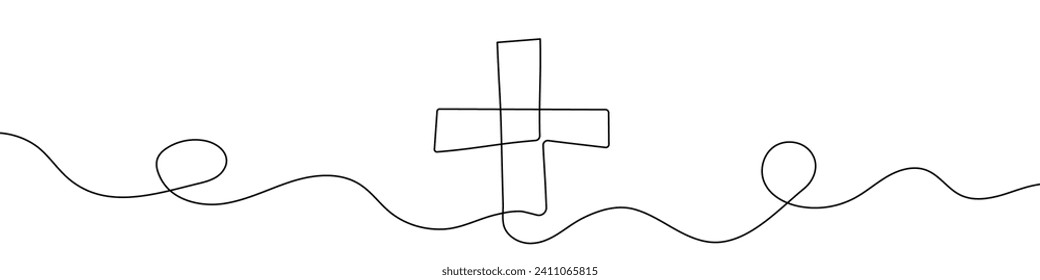 Continuous editable line drawing of hospital symbol. One line drawing background. Vector illustration. Medical cross icon in one line.
