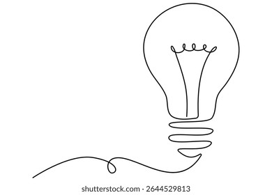 Continuous editable line drawing of light bulb icon in minimal vector style
