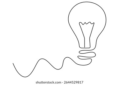 Continuous editable line drawing of light bulb icon in minimal vector style
