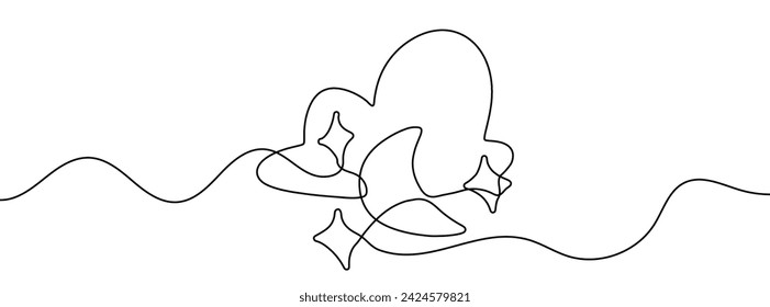 Continuous editable line drawing of moon, stars and cloud. One line drawing background. Vector illustration. Single line moon icon