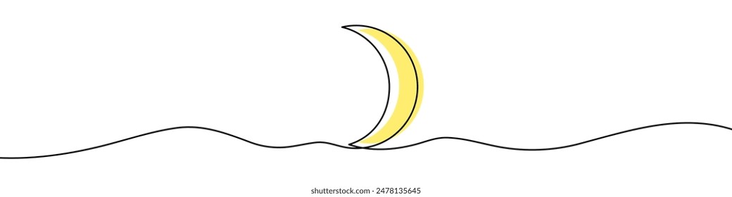 Continuous editable line drawing of moon icon. One line drawn moon. Vector illustration. Moon icon in one line.