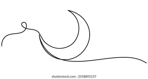 Continuous editable line drawing of moon icon. One line drawn moon. Vector illustration. Moon icon in one line, Moon symbol one continuous single line art drawing of Ramadan Kareem and Eid banner in. 