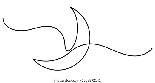 Continuous editable line drawing of moon icon. One line drawn moon. Vector illustration. Moon icon in one line, Moon symbol one continuous single line art drawing of Ramadan Kareem and Eid banner in. 