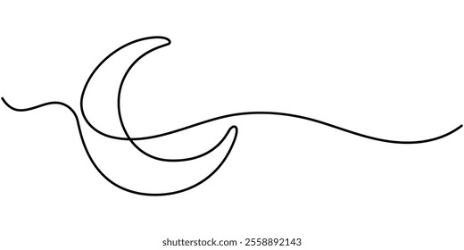 Continuous editable line drawing of moon icon. One line drawn moon. Vector illustration. Moon icon in one line, Moon symbol one continuous single line art drawing of Ramadan Kareem and Eid banner in. 