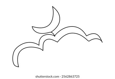 Continuous editable line drawing of moon icon. One line drawn moon. Vector illustration. Moon icon in one line.