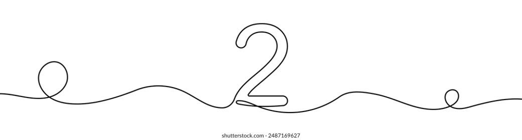 Continuous editable line drawing of number 2. One line drawing of number 2 icon. Vector illustration. Number 2 icon in one line.