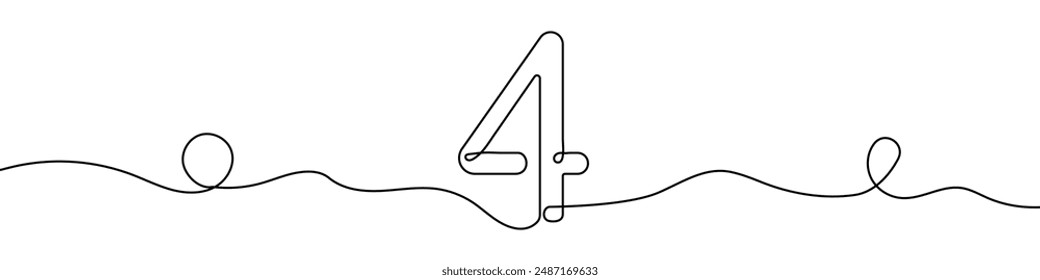 Continuous editable line drawing of number 4. One line drawing of number 4 icon. Vector illustration. Number 4 icon in one line.