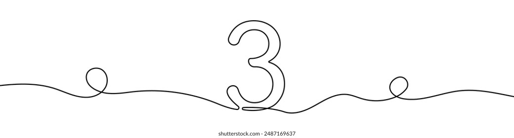 Continuous editable line drawing of number 3. One line drawing of number 3 icon. Vector illustration. Number 3 icon in one line.