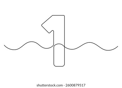 Continuous editable line drawing of number 1. editable One line drawing of number 1 icon Vector illustration

