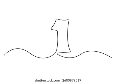 Continuous editable line drawing of number 1. editable One line drawing of number 1 icon Vector illustration

