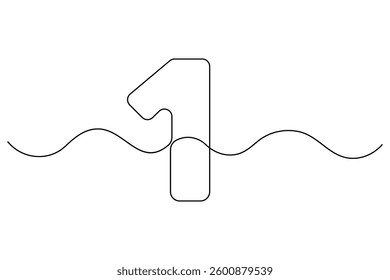 Continuous editable line drawing of number 1. editable One line drawing of number 1 icon Vector illustration
