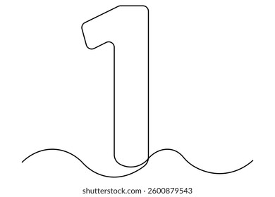Continuous editable line drawing of number 1. editable One line drawing of number 1 icon Vector illustration

