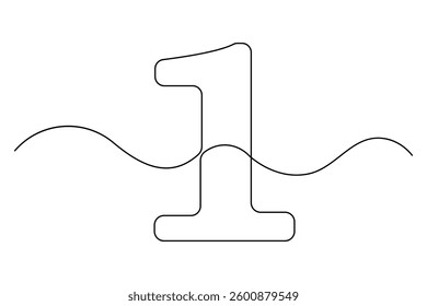 Continuous editable line drawing of number 1. editable One line drawing of number 1 icon Vector illustration
