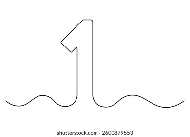 Continuous editable line drawing of number 1. editable One line drawing of number 1 icon Vector illustration
