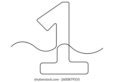 Continuous editable line drawing of number 1. editable One line drawing of number 1 icon Vector illustration
