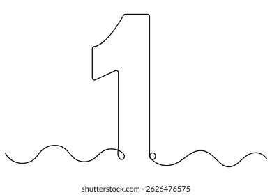 Continuous editable line drawing of number 1. editable One line drawing of number 1 icon Vector illustration

