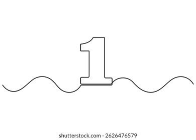 Continuous editable line drawing of number 1. editable One line drawing of number 1 icon Vector illustration
