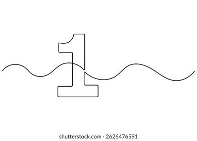 Continuous editable line drawing of number 1. editable One line drawing of number 1 icon Vector illustration
