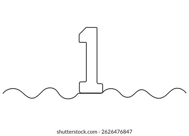 Continuous editable line drawing of number 1. editable One line drawing of number 1 icon Vector illustration

