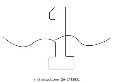 Continuous editable line drawing of number 1 in a minimal vector illustration style
