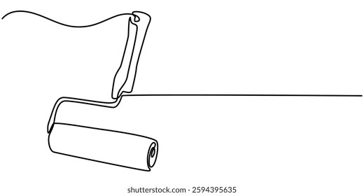 Continuous editable line drawing of paint roller. One line drawing background. Vector illustration. Paint roller icon in one line, Continuous Line Drawing of House Painting Icon. Hand Drawn Symbol. 
