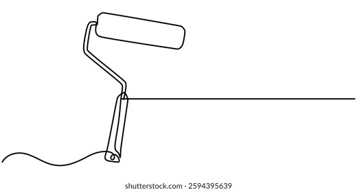 Continuous editable line drawing of paint roller. One line drawing background. Vector illustration. Paint roller icon in one line, Continuous Line Drawing of House Painting Icon. Hand Drawn Symbol. 