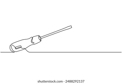 Continuous editable line drawing of screwdriver. Single line screwdriver icon. Continuous line drawing of screwdriver. Screwdriver linear icon. One line drawing background. Vector illustration