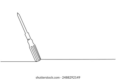 Continuous editable line drawing of screwdriver. Single line screwdriver icon. Continuous line drawing of screwdriver. Screwdriver linear icon. One line drawing background. Vector illustration