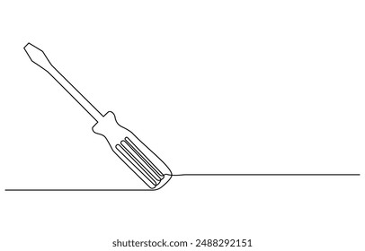 Continuous editable line drawing of screwdriver. Single line screwdriver icon. Continuous line drawing of screwdriver. Screwdriver linear icon. One line drawing background. Vector illustration