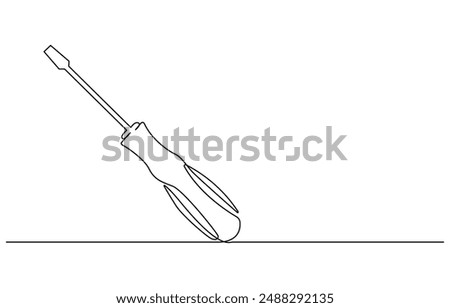 Continuous editable line drawing of screwdriver. Single line screwdriver icon. Continuous line drawing of screwdriver. Screwdriver linear icon. One line drawing background. Vector illustration