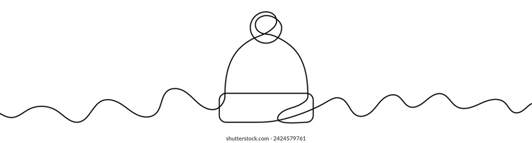 Continuous editable line drawing of warm hat. One line drawing background. Vector illustration. Single line warm hat icon.