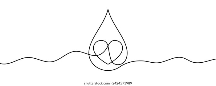 Dibujo de línea editable continuo de la gota de agua y la forma del corazón. Icono de una sola línea de gota de agua.