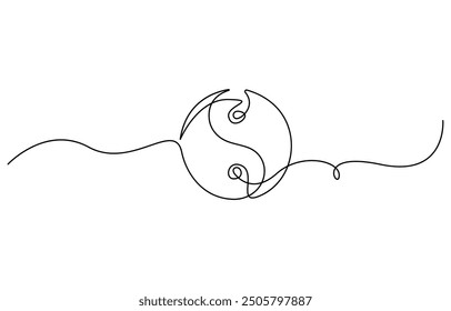 Continuous editable line drawing of Yin Yang symbol. One line drawing of Yin Yang icon. Vector illustration. Yin Yang symbol in one line. Yin and yang sketch. One line continuous hand drawing