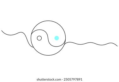 Dibujo de línea editable continuo del símbolo de Yin Yang. Un dibujo de línea del icono de Yin Yang. Ilustración vectorial. Símbolo de Yin Yang en una línea. Boceto de Yin y Yang. Dibujo a mano continuo de una línea