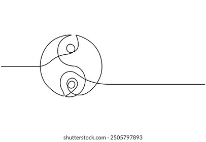 Dibujo de línea editable continuo del símbolo de Yin Yang. Un dibujo de línea del icono de Yin Yang. Ilustración vectorial. Símbolo de Yin Yang en una línea. Boceto de Yin y Yang. Dibujo a mano continuo de una línea