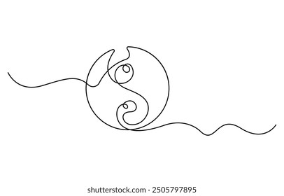 Dibujo de línea editable continuo del símbolo de Yin Yang. Un dibujo de línea del icono de Yin Yang. Ilustración vectorial. Símbolo de Yin Yang en una línea. Boceto de Yin y Yang. Dibujo a mano continuo de una línea