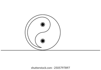 Dibujo de línea editable continuo del símbolo de Yin Yang. Un dibujo de línea del icono de Yin Yang. Ilustración vectorial. Símbolo de Yin Yang en una línea. Boceto de Yin y Yang. Dibujo a mano continuo de una línea