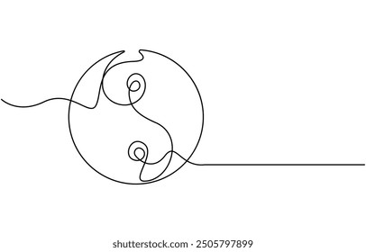 Dibujo de línea editable continuo del símbolo de Yin Yang. Un dibujo de línea del icono de Yin Yang. Ilustración vectorial. Símbolo de Yin Yang en una línea. Boceto de Yin y Yang. Dibujo a mano continuo de una línea