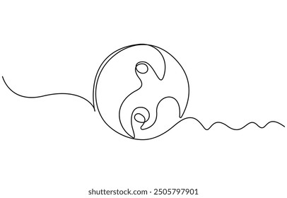 Dibujo de línea editable continuo del símbolo de Yin Yang. Un dibujo de línea del icono de Yin Yang. Ilustración vectorial. Símbolo de Yin Yang en una línea. Boceto de Yin y Yang. Dibujo a mano continuo de una línea