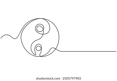 Continuous editable line drawing of Yin Yang symbol. One line drawing of Yin Yang icon. Vector illustration. Yin Yang symbol in one line. Yin and yang sketch. One line continuous hand drawing