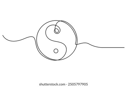 Dibujo de línea editable continuo del símbolo de Yin Yang. Un dibujo de línea del icono de Yin Yang. Ilustración vectorial. Símbolo de Yin Yang en una línea. Boceto de Yin y Yang. Dibujo a mano continuo de una línea