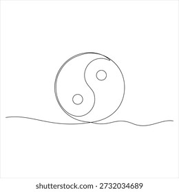 Continuous editable line drawing of yin yang symbol one line drawing of yin yang icon