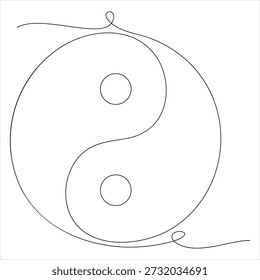 Continuous editable line drawing of yin yang symbol one line drawing of yin yang icon