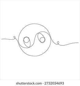 Continuous editable line drawing of yin yang symbol one line drawing of yin yang icon